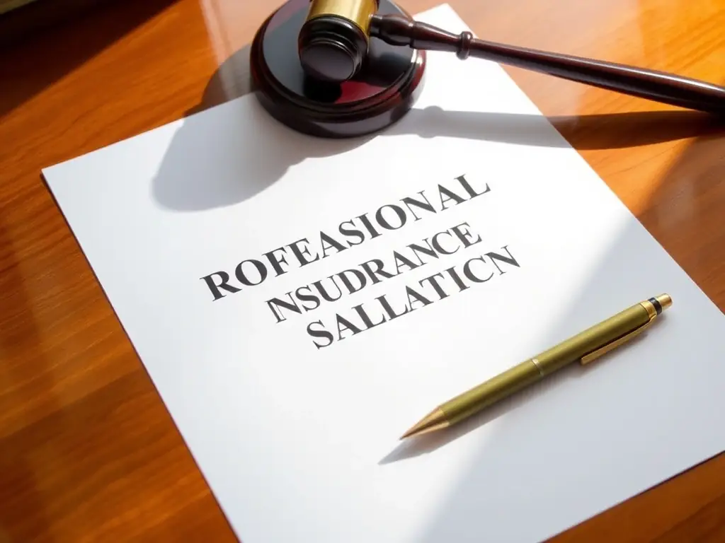 A professional liability insurance policy document with a gavel resting on top, symbolizing legal protection and compliance for CBD and hemp businesses, for Cannexrisk.com.